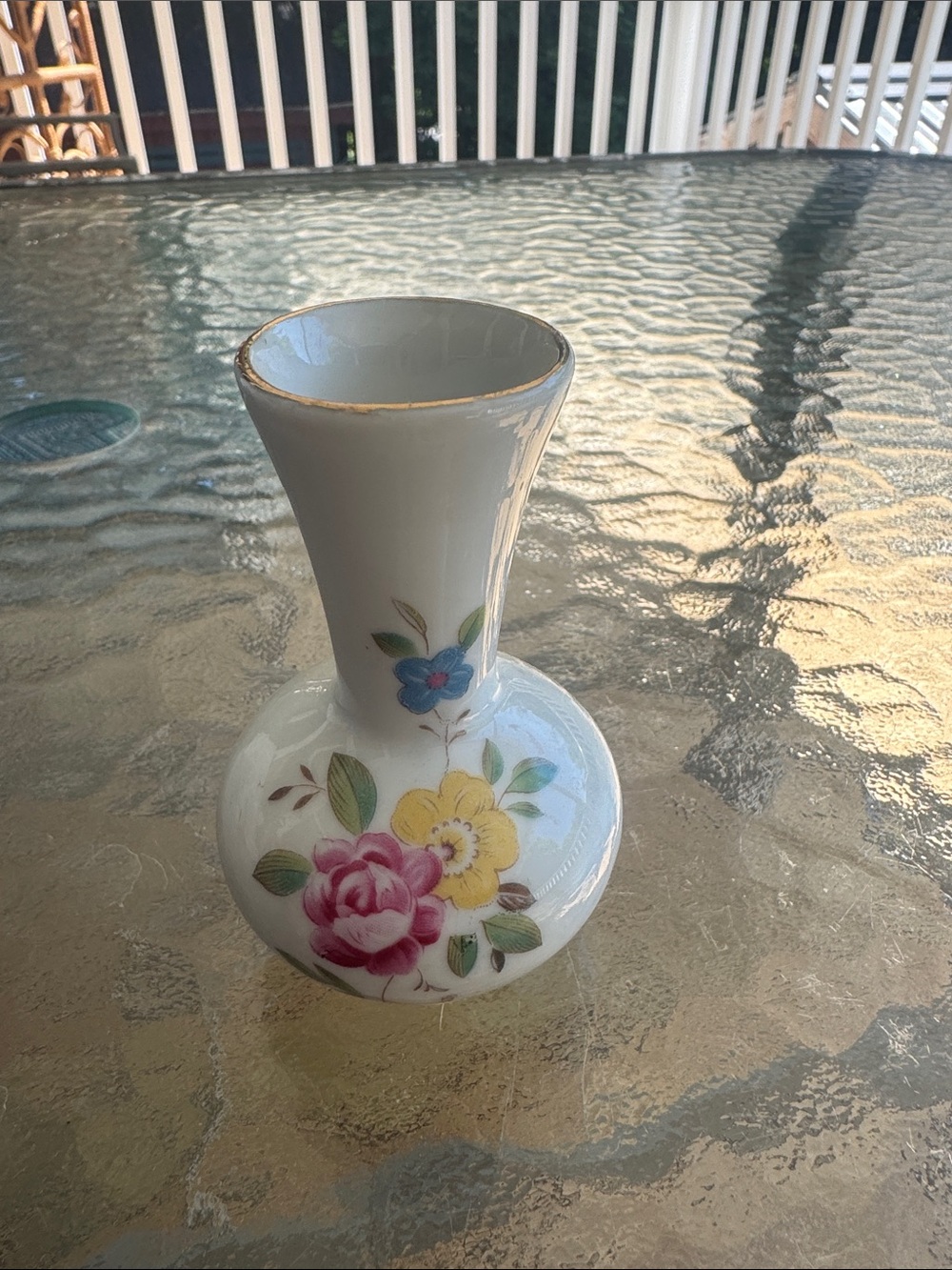 Porcelain Floral Bud Vase with Gold Trim - White